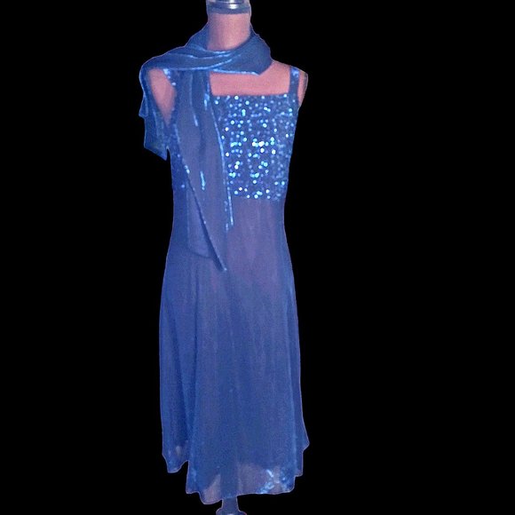 Formal Blue Dress, Midi Dress, Party Dress, Betsy and Adam by Jaslene, Size 14 - Picture 14 of 15